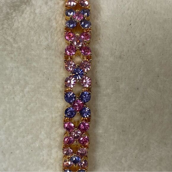 Joan Rivers Gold Tone Tennis Style Bracelet W/Pink/Lavender Swarovski Crystals - Picture 3 of 7